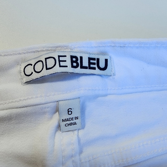 Code Bleu Denim Jean Skirt White Button Fly Pencil Back Kick Split Stretch Raw 6 - Picture 5 of 11